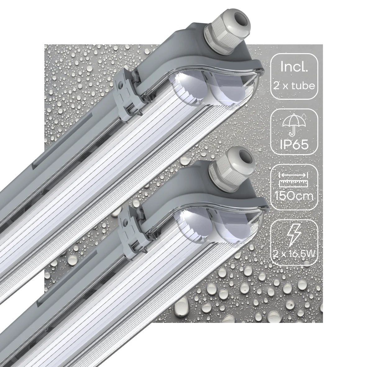 2 PACK -LED's Light Dubbele LED TL lamp 150 cm - compleet met LED buizen - Binnen en buiten - 6120 lm - 2x16.5W - 4000K - 185lm/w - Energielabel B - Image 2