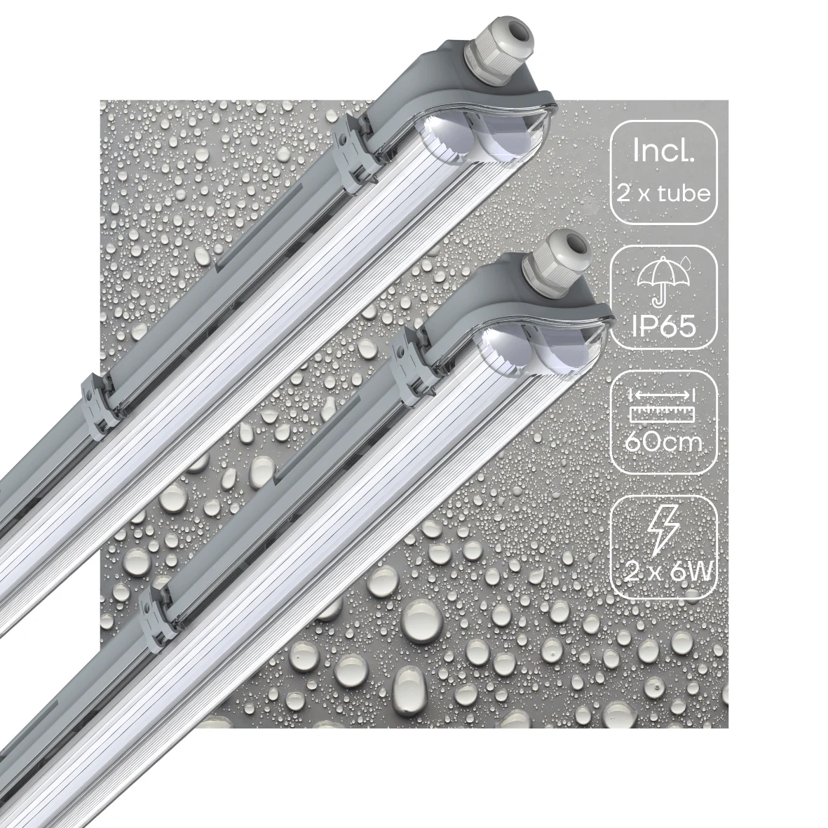 2 PACK -LED's Light Dubbele LED TL lamp 60 cm - compleet met LED buizen - Binnen en buiten - 2200 lm - 2x6W - 4000K - 185lm/w - Energielabel B - Image 2