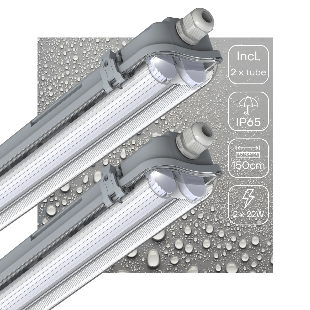 2 PACK - LED's Light LED TL dubbel armatuur 150 cm - Compleet met 2 LED TL buizen 150 cm - 5760lm - Image 2