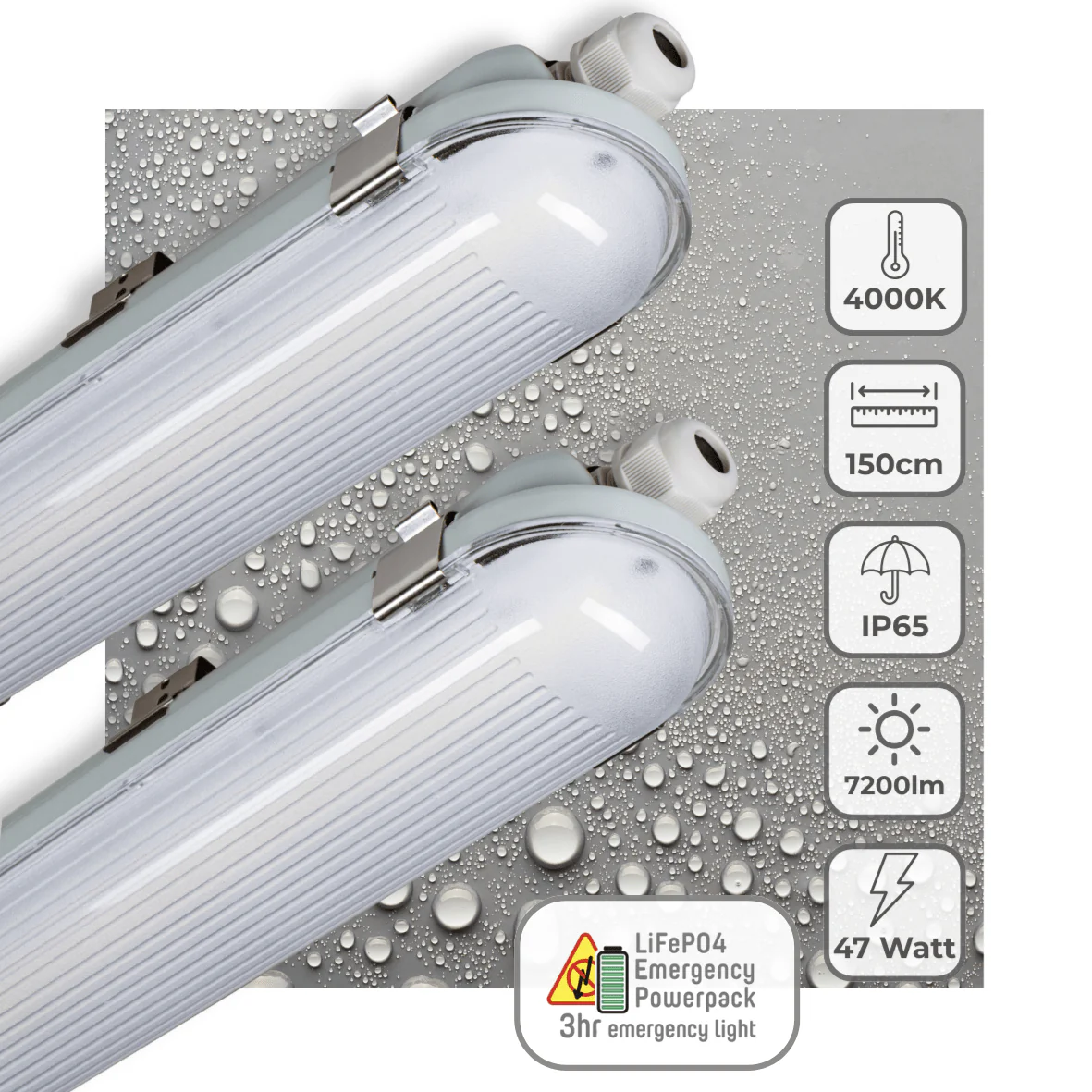 2 PACK - LED's Light PRO Philips LED TL armatuur 150 cm - Met noodaccu - 185lm/w - Energielabel B - 47W 7200lm 4000K - Image 2