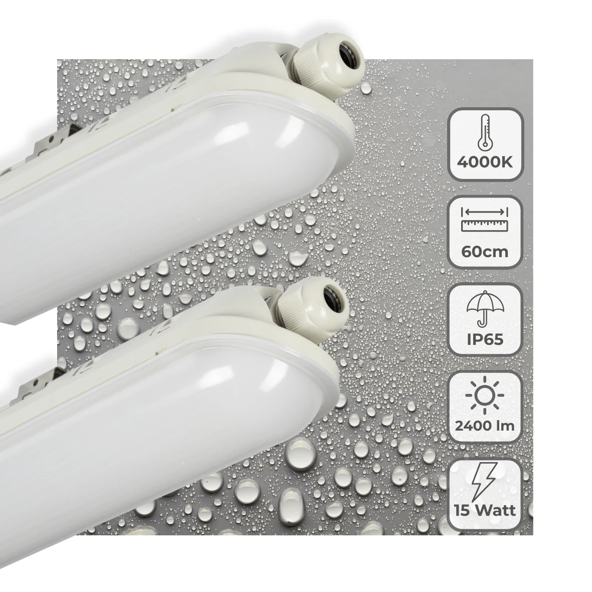2 PACK - LED's Light Pro TL armatuur compleet 60 cm - Koppelbaar - IP65 Waterdicht - 2400 lm - 15W - 160lm/w - Image 2