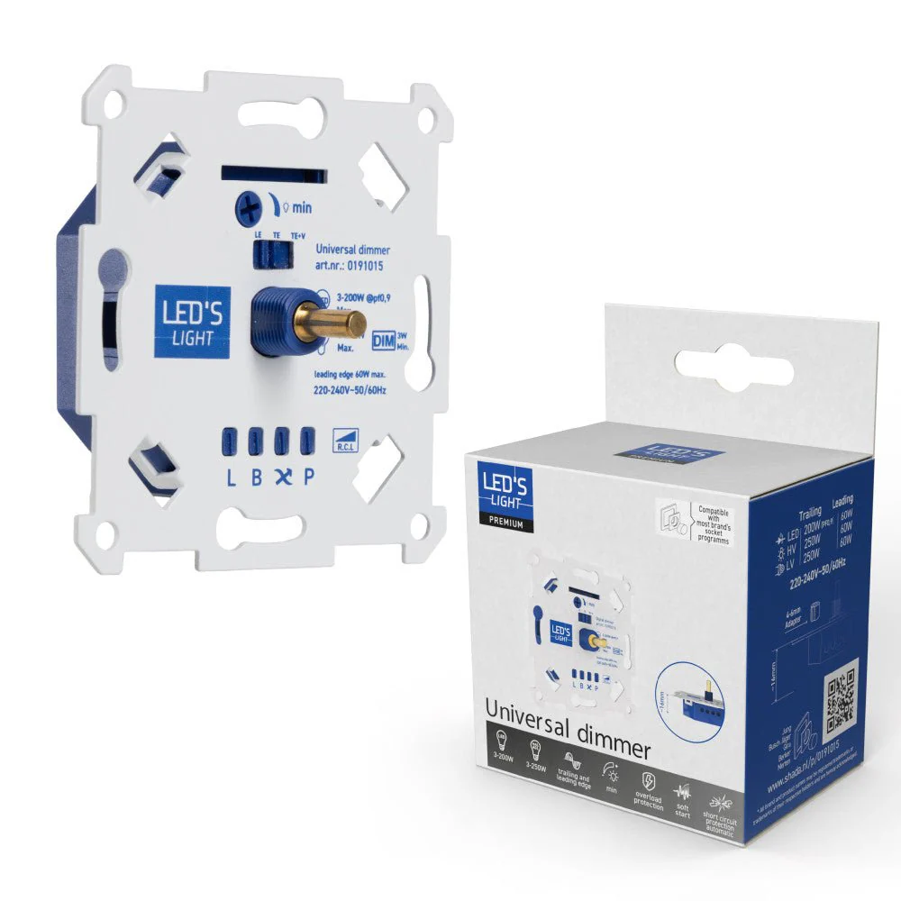 LED's Light Led Dimmer Inbouw – Universele Dimmer Geschikt voor Alle Led Verlichting - 250W - Traploos dimmen - Fase-Afsnijding & Fase-Aansnijding - Image 4