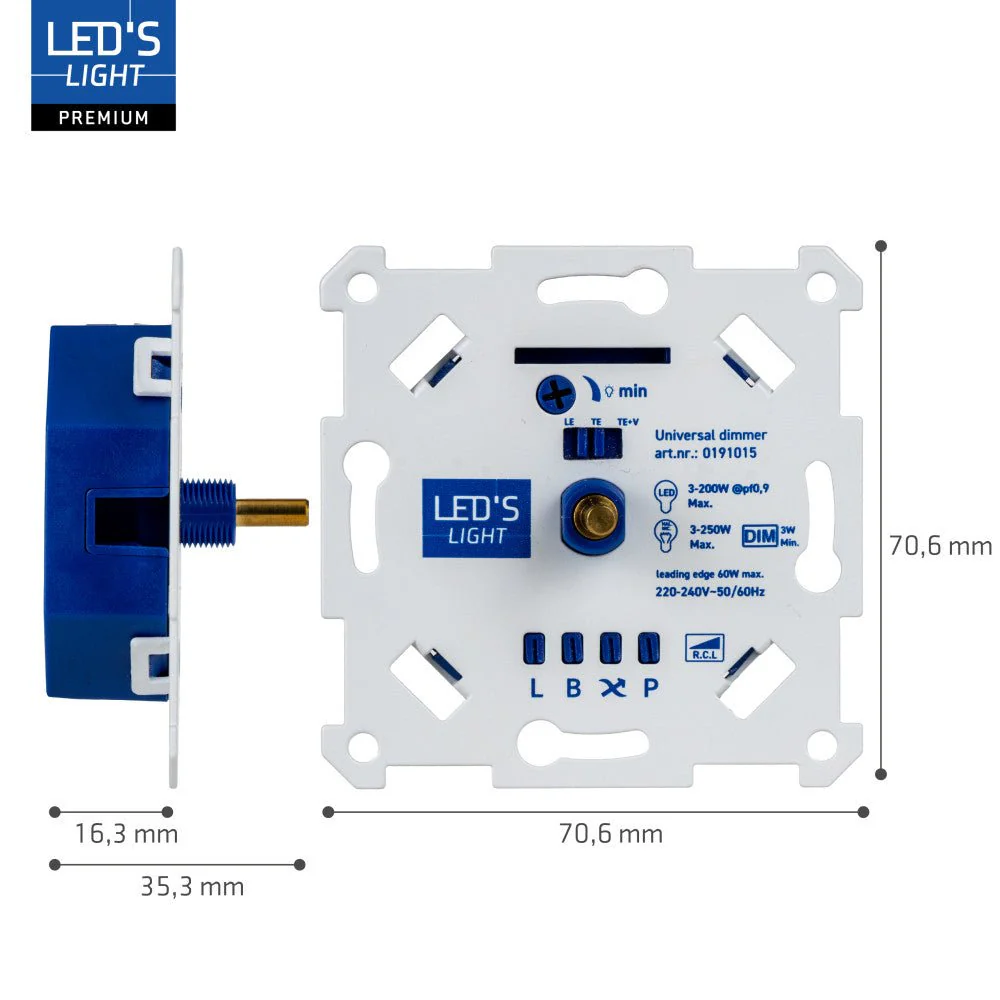 LED's Light Led Dimmer Inbouw – Universele Dimmer Geschikt voor Alle Led Verlichting - 250W - Traploos dimmen - Fase-Afsnijding & Fase-Aansnijding - Image 5