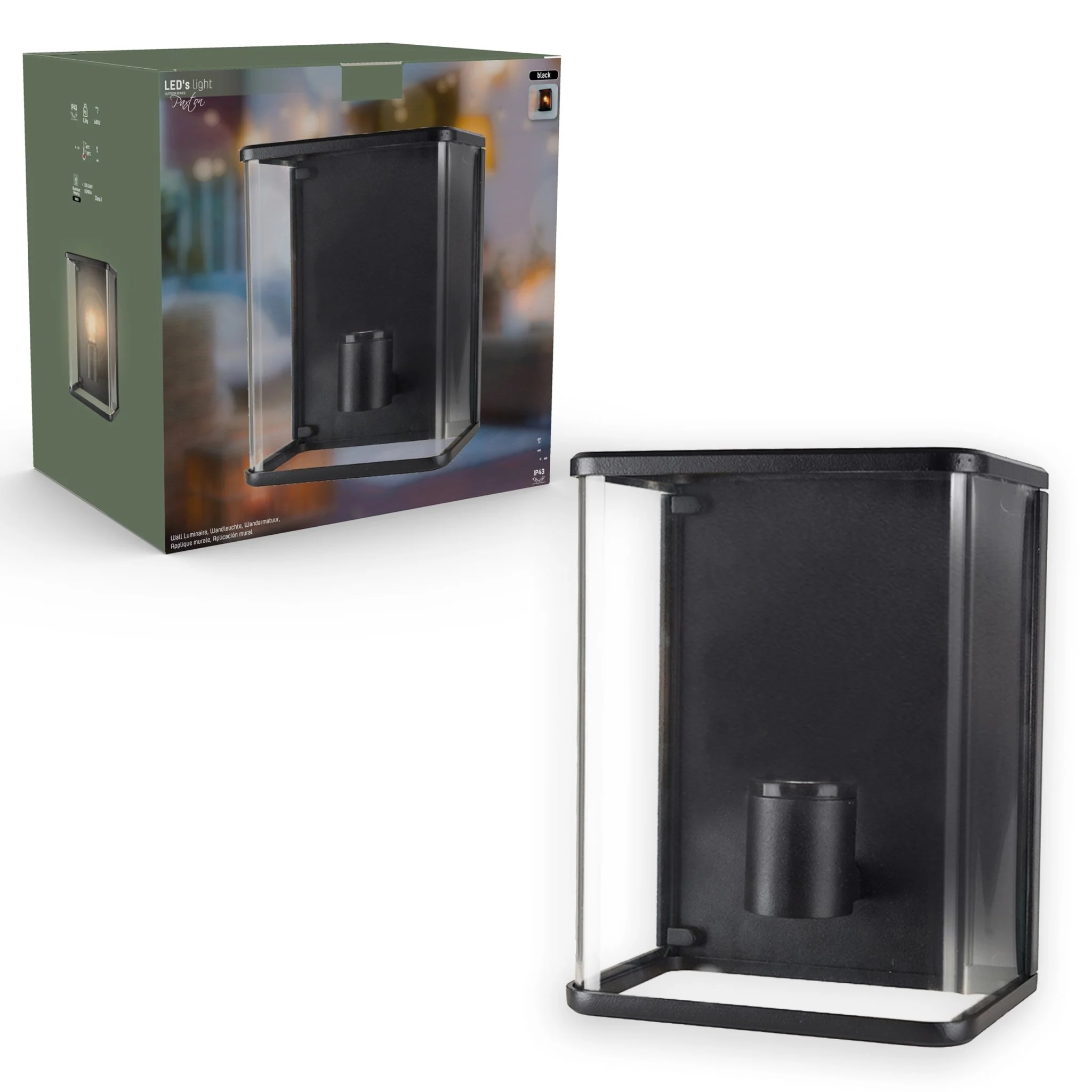 LED Wandlamp Glas - Rondom licht - Rechthoek - E27 fitting - IP44 - Zwart - Image 6