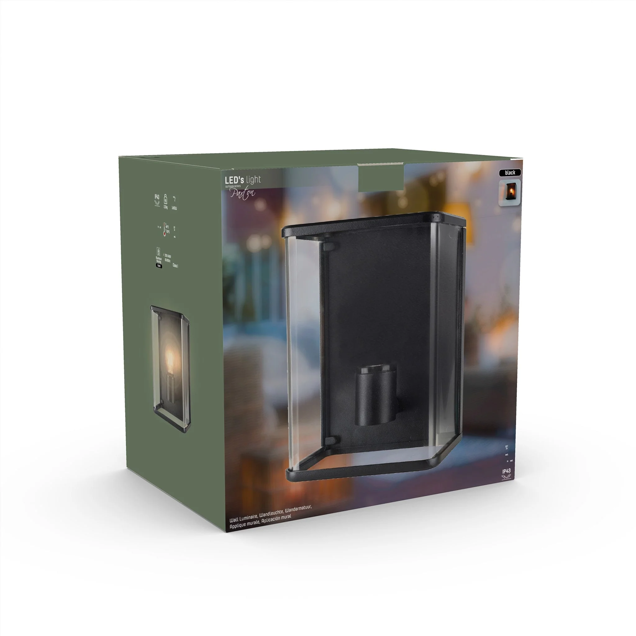 LED Wandlamp Glas - Rondom licht - Rechthoek - E27 fitting - IP44 - Zwart - Image 7