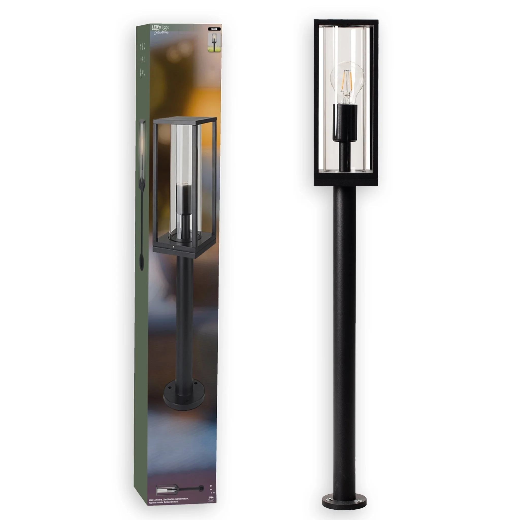 LED's Light LED Lantaarnpaal Tuinlamp met glazen ruiten - E27 fitting - IP44 - 80 cm - Zwart - Image 5