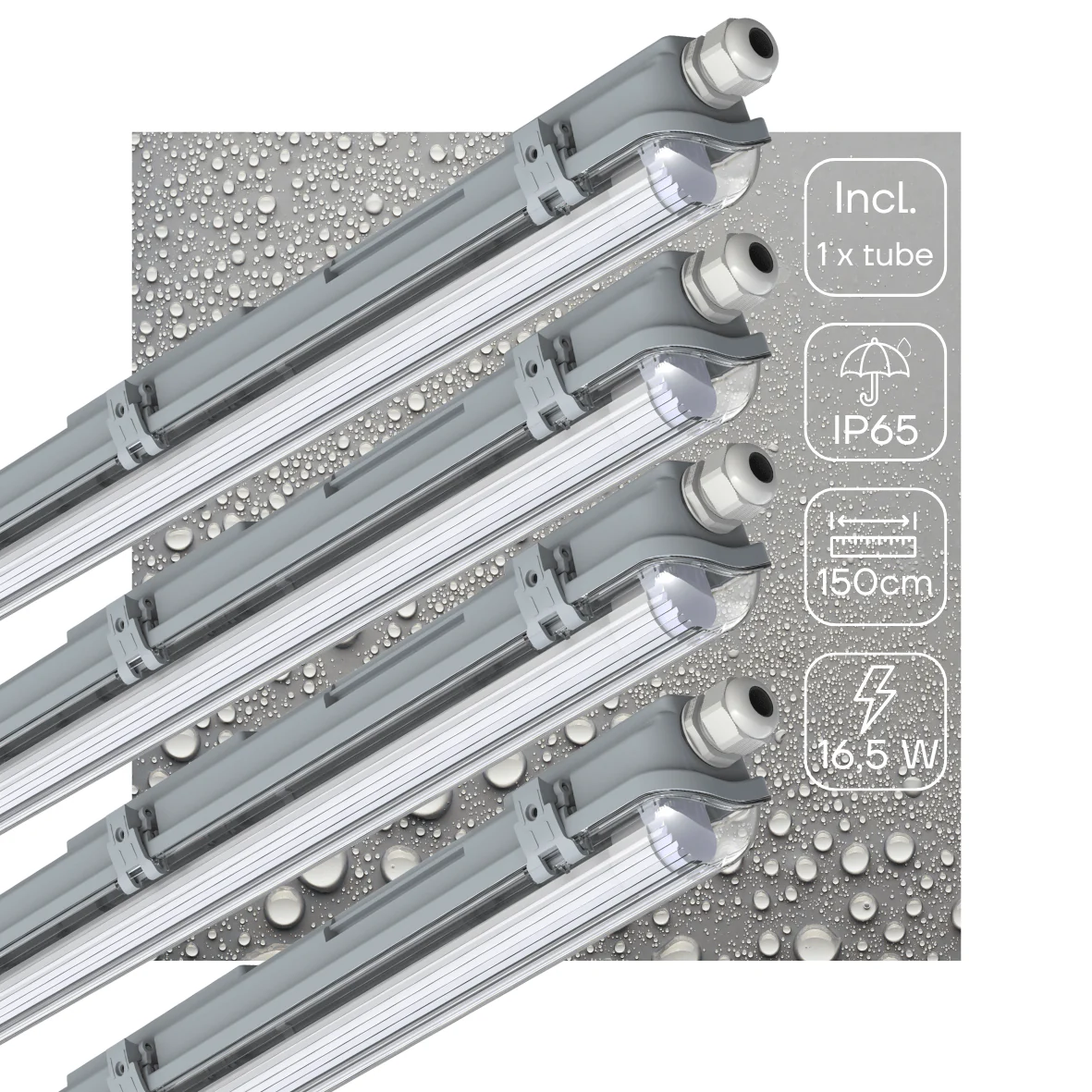 4 PACK -LED's Light Complete LED TL lamp met LED buis 150 cm - Binnen en buiten - 3060lm - 16.5W - 4000K - 185lm/w - Energielabel B - Image 2