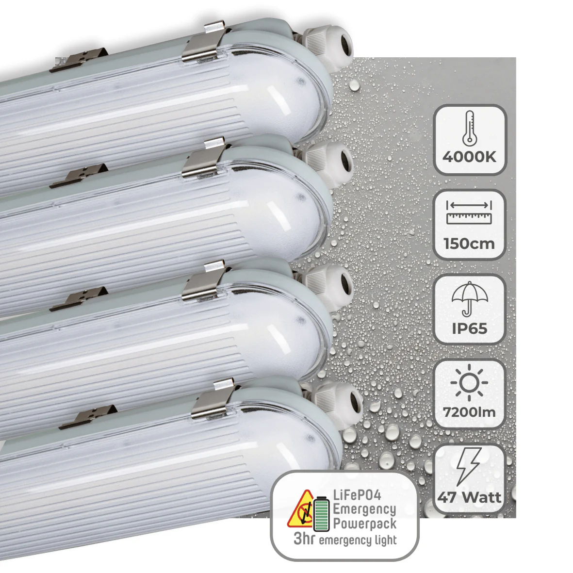 4 PACK - LED's Light PRO Philipps LED TL armatuur 150 cm - Met noodaccu - 185lm/w - Energielabel B - 47W 7200lm 4000K - Image 2
