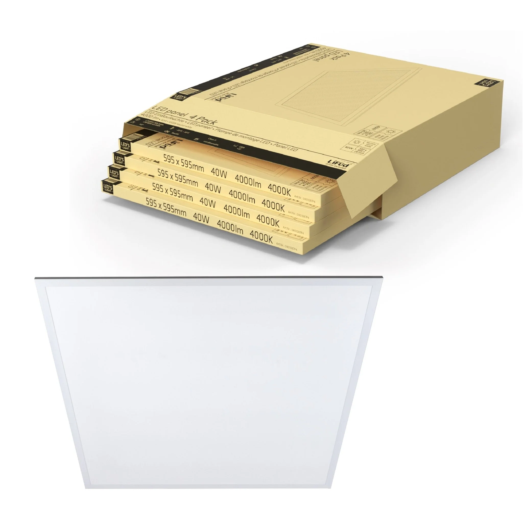 4PACK LED's Light Panelen vierkant 595x595mm - Compleet universeel paneel met driver - 40W - 4 stuks - Image 5