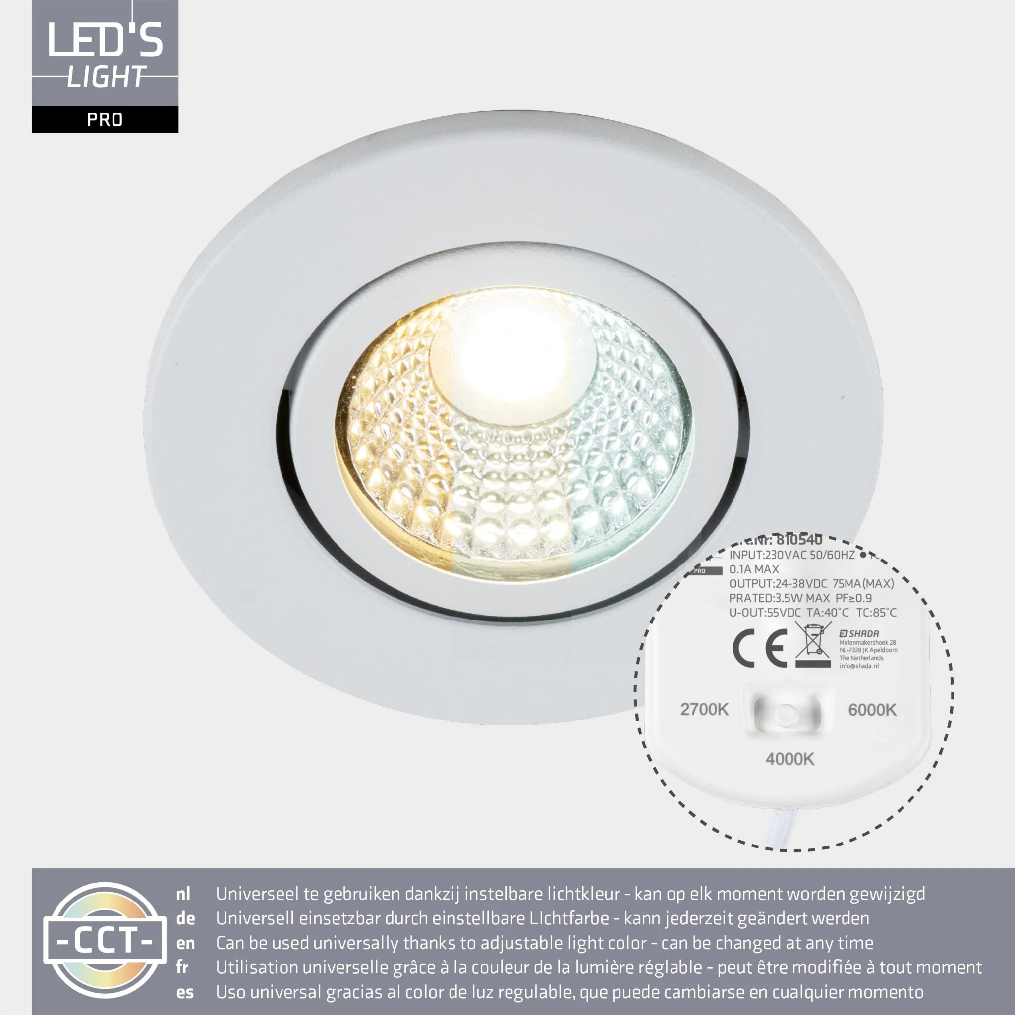 LED's Light PRO Inbouwspot 68 mm - Indoor & Outdoor - 3 lichtkleuren - Dimbaar licht - Wit - Image 6