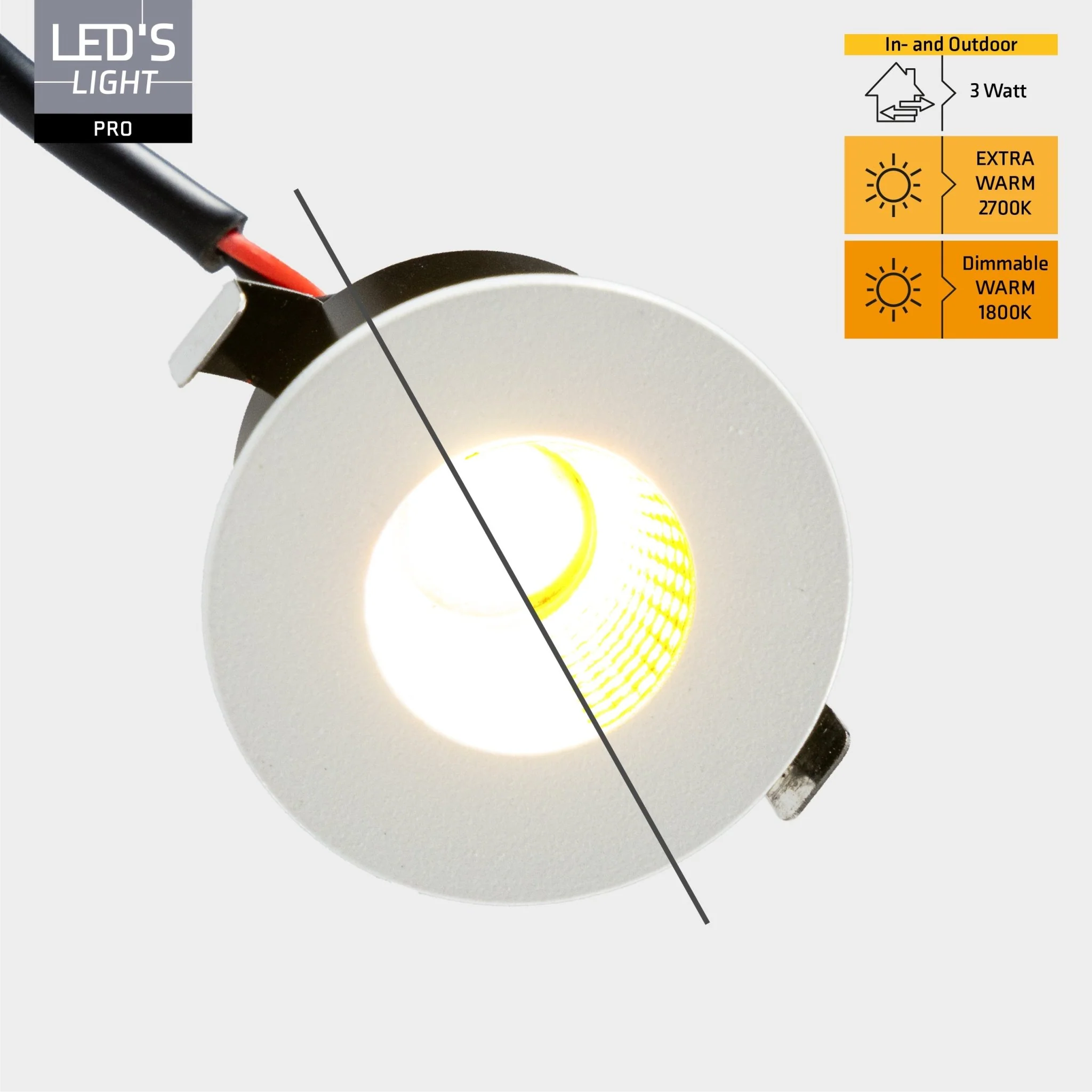 LED's Light PRO mini inbouwspot 3 cm - Voor overkapping, veranda's en inbouwplafonds - Dimbaar - 3 Kleuren plaatjes - Image 6