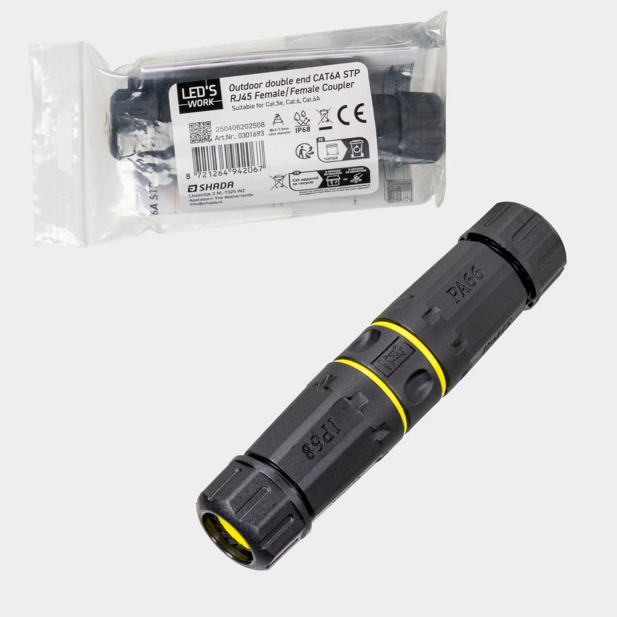 LED's Work Ethernet connector RJ45-connector I-vorm – CAT6A – Ø4,5–7,5 mm kabel – IP68 - Image 6