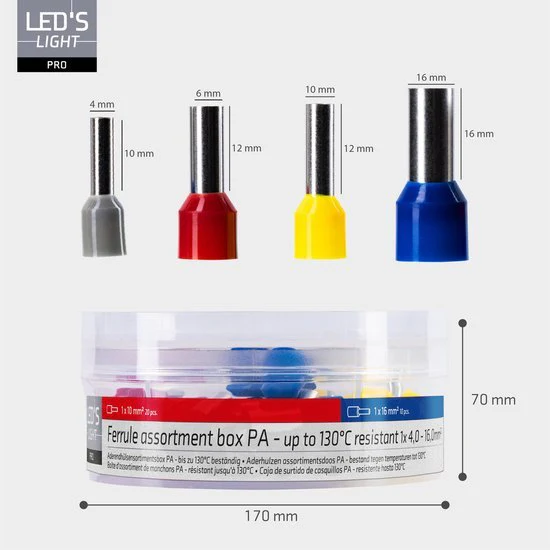 Adereindhulzen assortiment set - 5 Maten van 4mm² tot 16mm²- 225 Stuks - Image 4