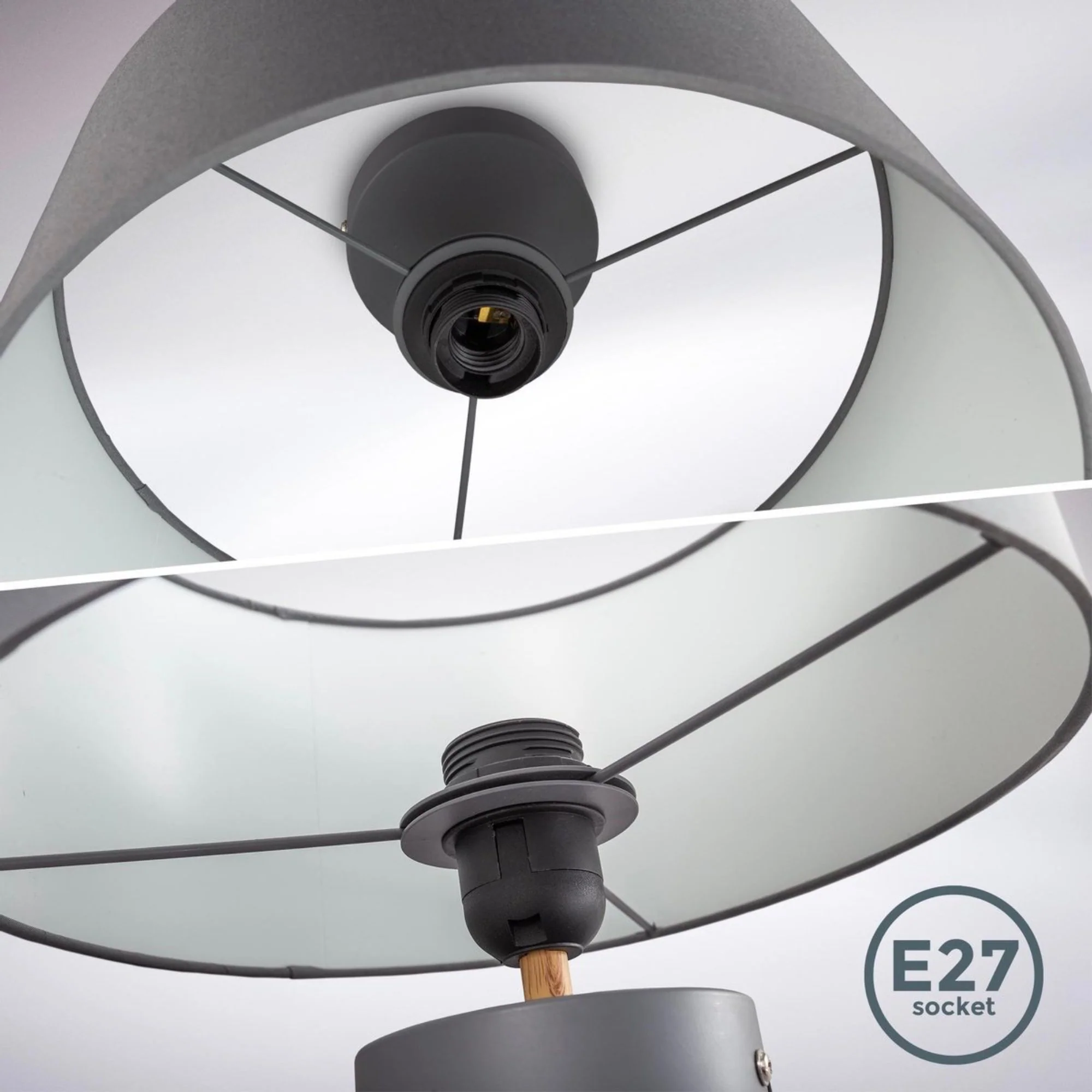 B.K.Licht - Decoratieve plafondlamp - Ø30cm - Grijs/wit - Metaal, hout en stof - Ronde plafonnière - E27 fitting - Excl. lichtbron - Image 3