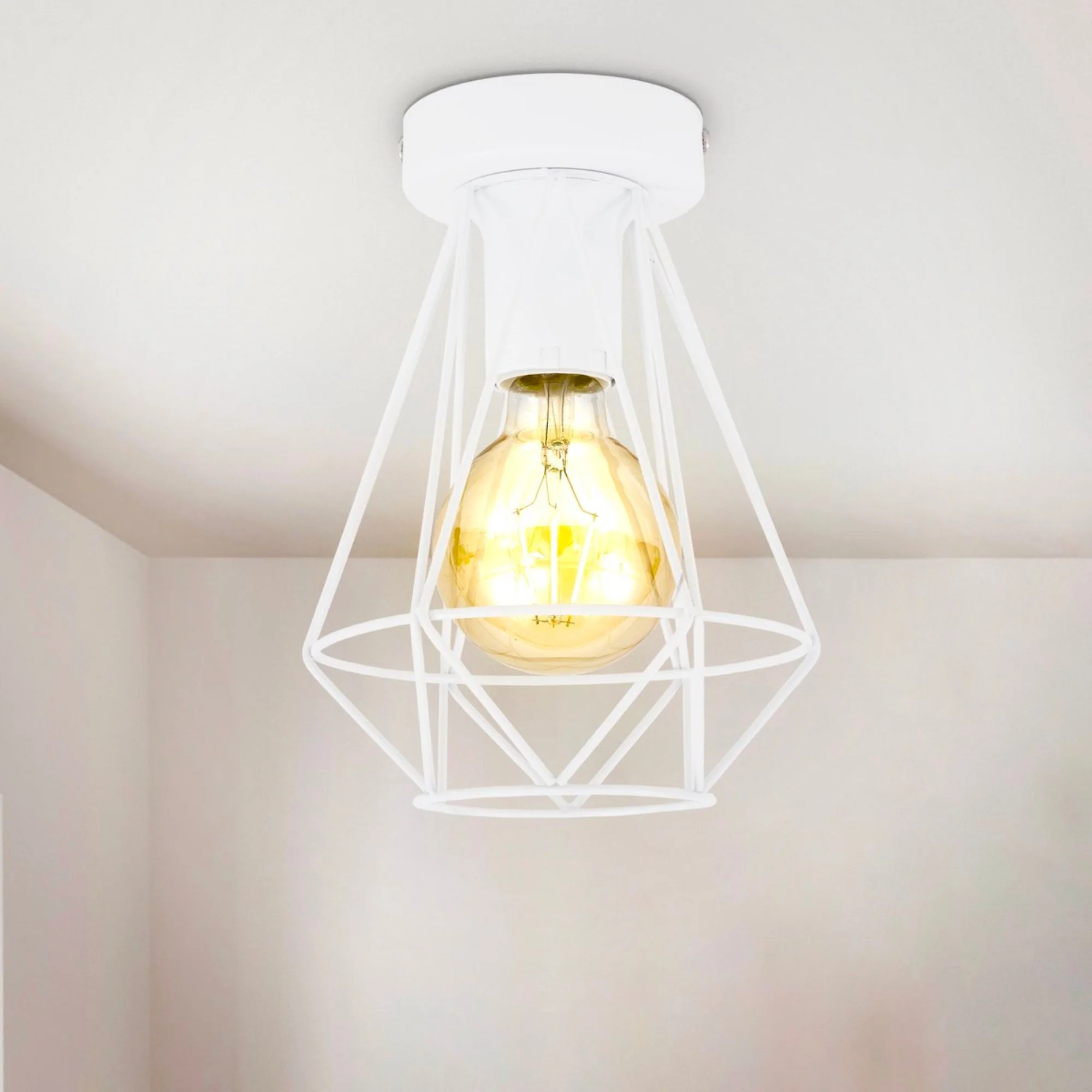 B.K.Licht - Decoratieve witte plafondlamp - Metaal - Industrieel - Draad - Ø16.5cm - Met E27 fitting - Excl. lichtbron - Image 3