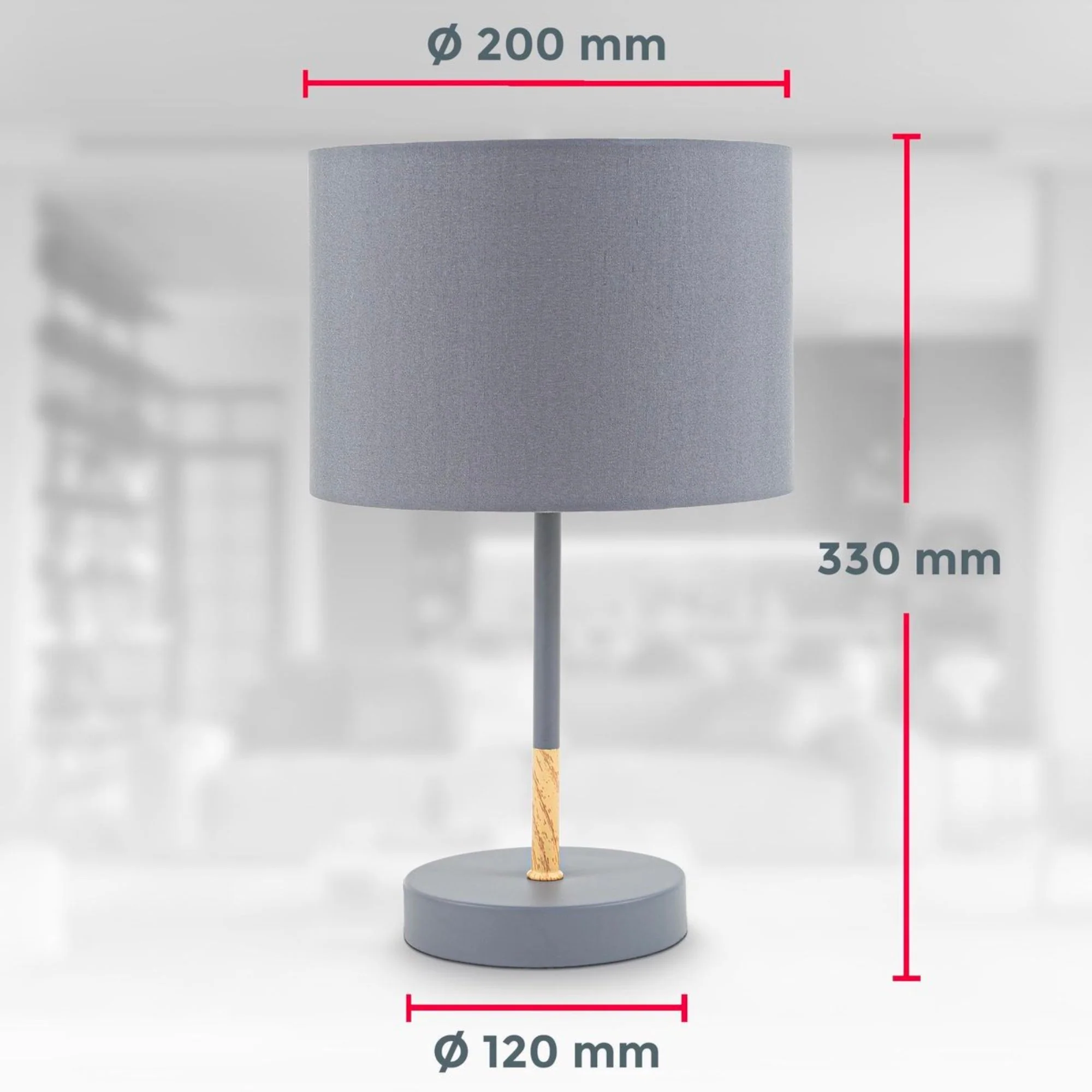 B.K.Licht - Grijze tafellamp - Metaal & stof - Met kap - Scandinavische bedlamp - Slaapkamer lamp - E27 fitting - Excl. lichtbron - Image 5
