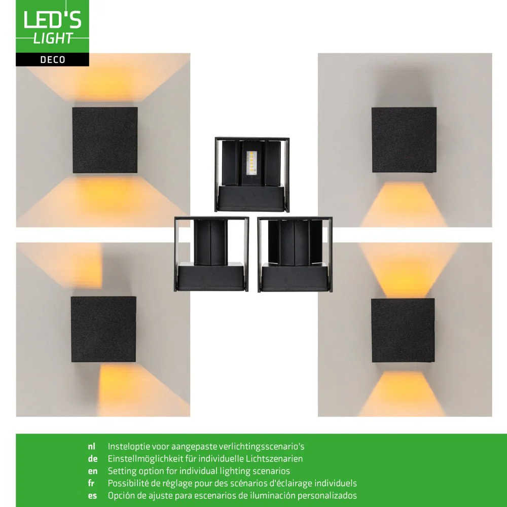 Lumo Qube Wandlamp Buitenlamp met Lichtbron - wandarmatuur - 380lm 1800K - Zwart - IP54 - Image 8