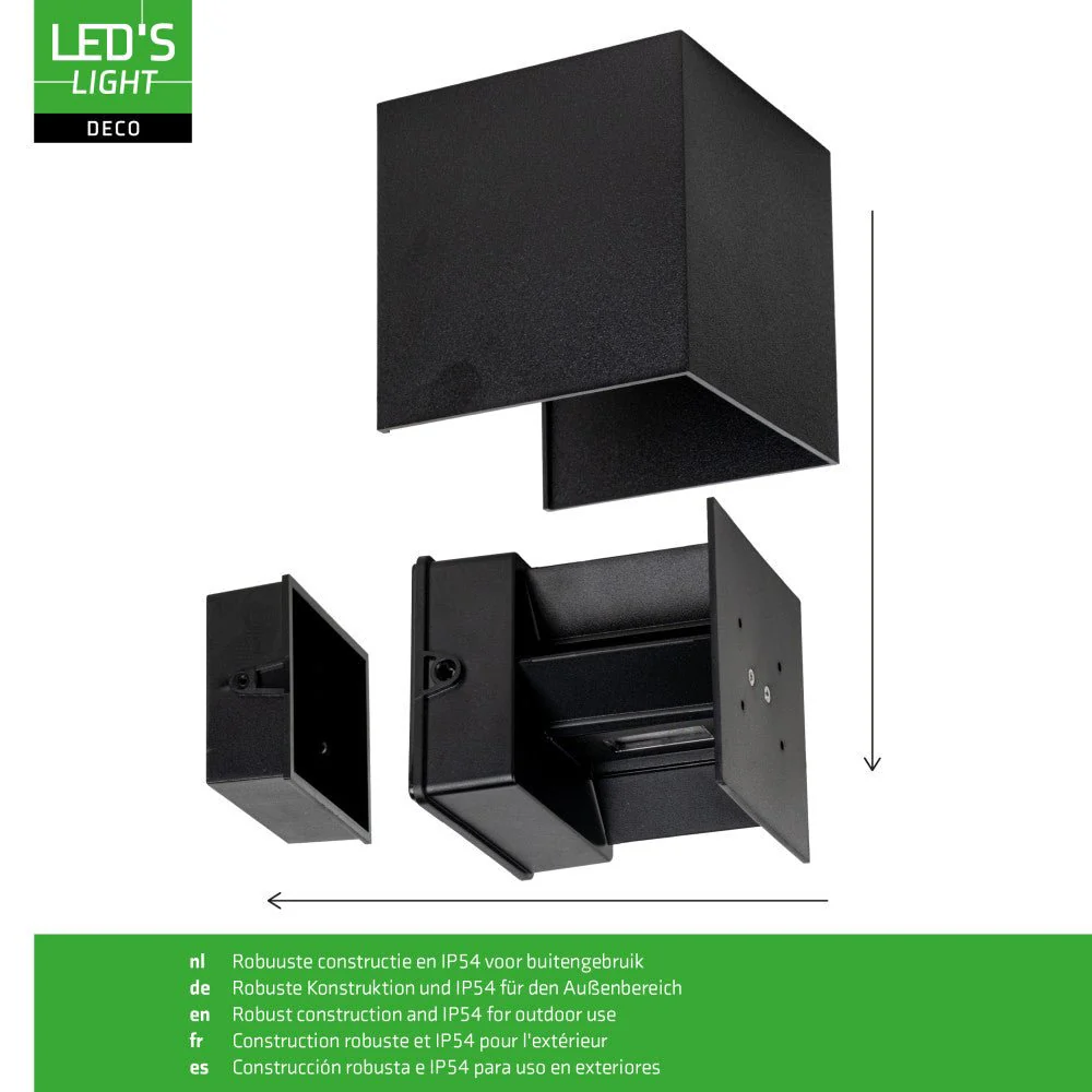 Lumo Qube Wandlamp Buitenlamp met Lichtbron - wandarmatuur - 380lm 1800K - Zwart - IP54 - Image 9