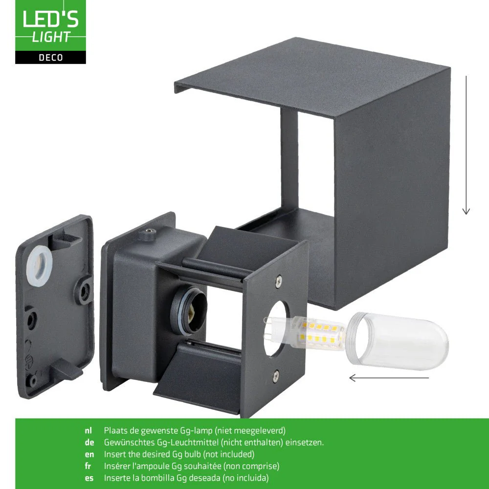 Lumo Cube Antraciet - Wandarmatuur zonder lichtbron - Excl 1xG9 - IP65 - Image 11