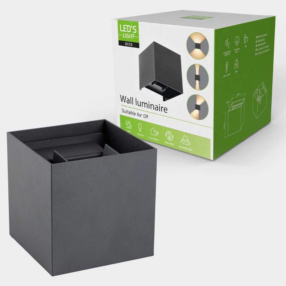 Lumo Cube Antraciet - Wandarmatuur zonder lichtbron - Excl 1xG9 - IP65 - Image 7