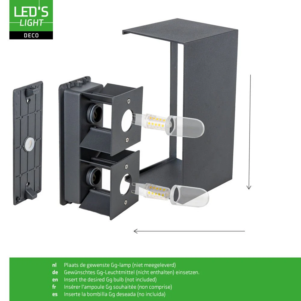 Lumo Recta Antraciet - Wandarmatuur zonder lichtbron - Excl 2xG9 - IP65 - Image 10