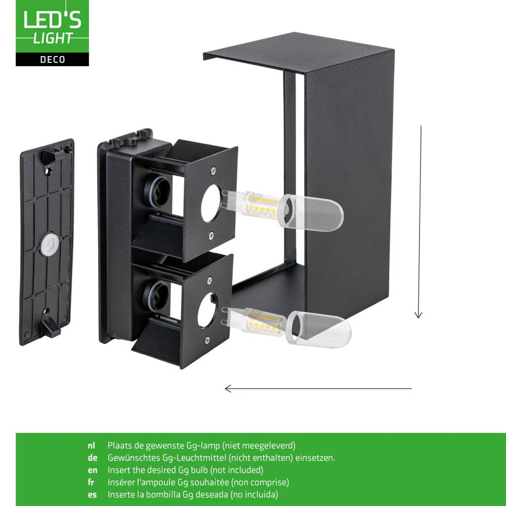 Lumo Recta Zwart - Wandarmatuur zonder lichtbron - Excl 2xG9 - IP65 - Image 10