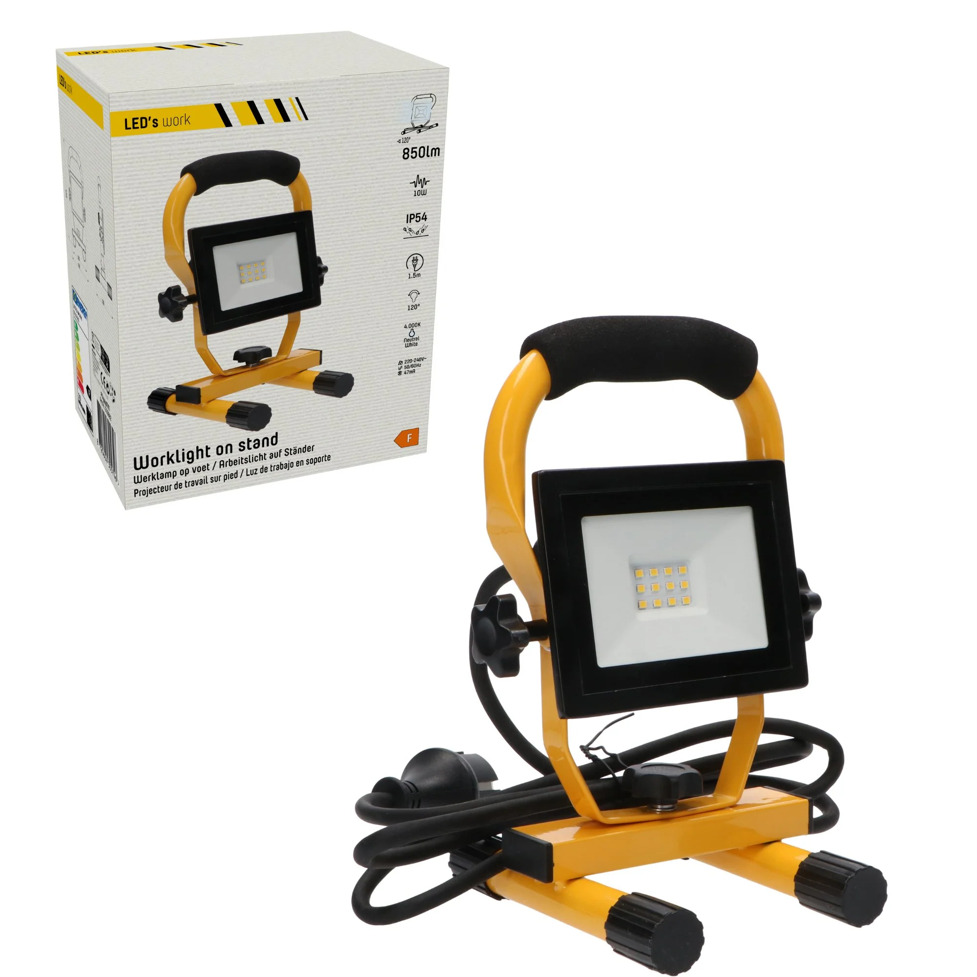 LED's Work - AC Werklamp - 10W 850lm 4000K Compacte LED Bouwlamp - Inklapbaar & Draaibaar - Image 3