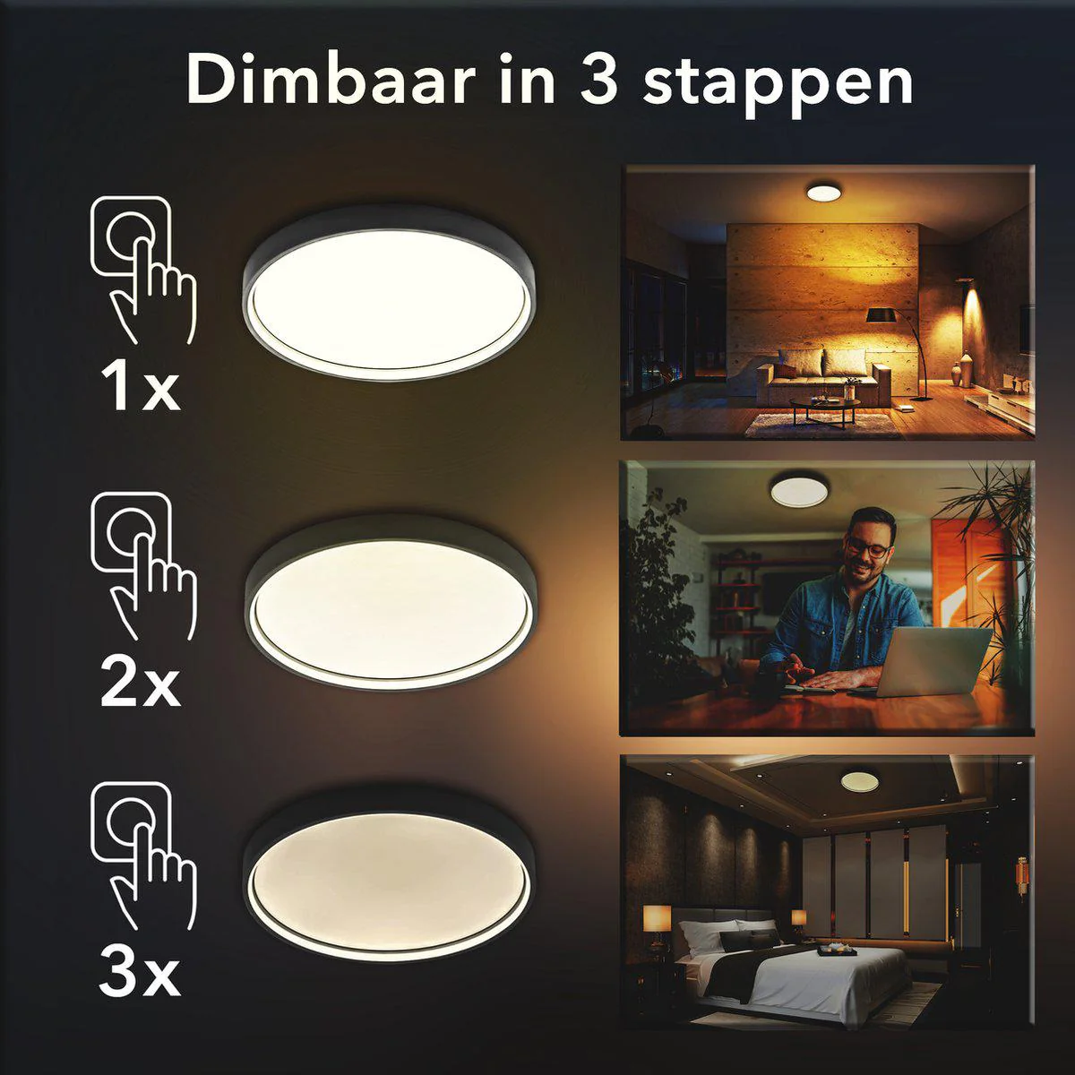 Deco Plafondlamp Ø 39cm met achtergrondverlichting - Dimbaar zonder dimmer - Donkergrijs - Image 4