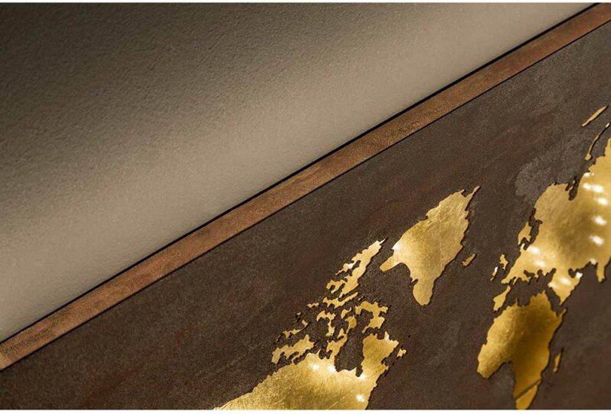Design LED Wereldkaart wanddecoratie met verlichting - 60 x 30 cm - Bruin goud metaal - Image 3