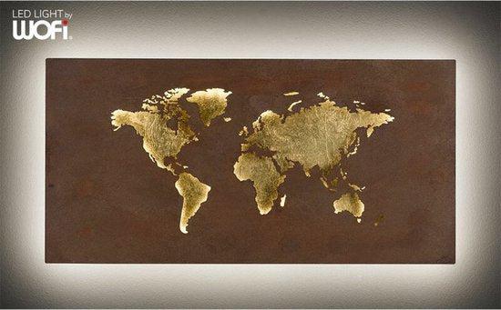 Design LED Wereldkaart wanddecoratie met verlichting - 60 x 30 cm - Bruin goud metaal - Image 4