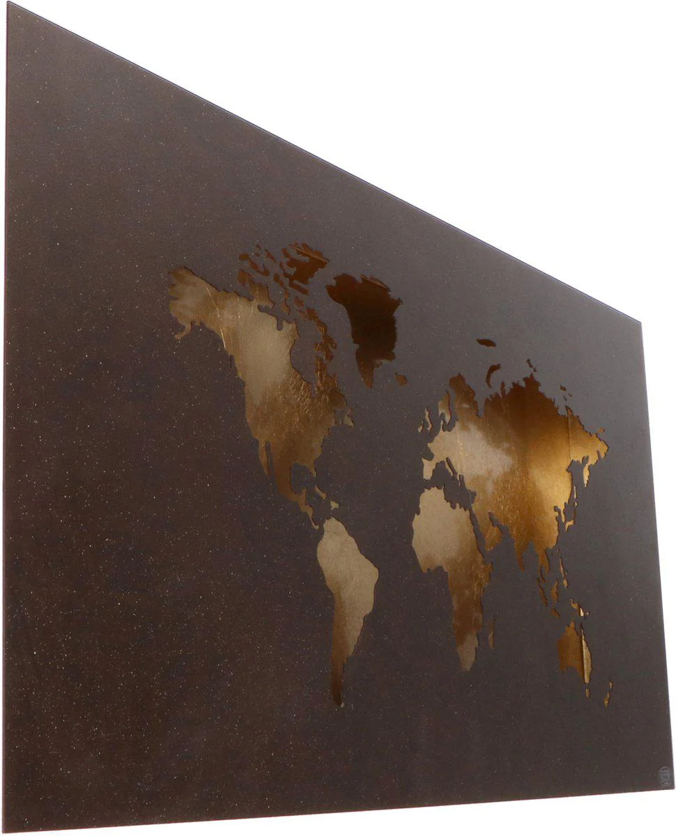 Design LED Wereldkaart wanddecoratie met verlichting - 60 x 30 cm - Bruin goud metaal - Image 5