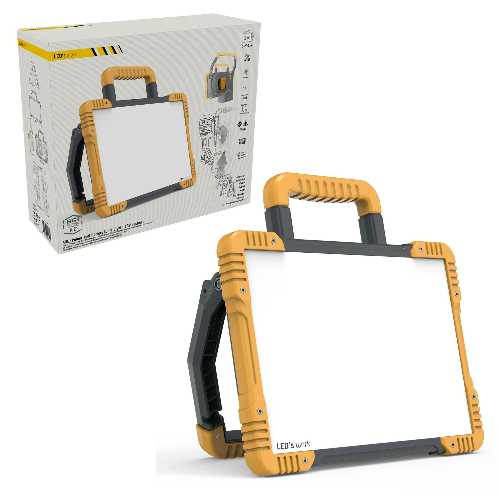 LED's Work Draadloze LED Bouwlamp 5200 - Werkt op accu's van Makita, Bosch, Dewalt, Milwaukee, Metabo – IP54 - Image 10