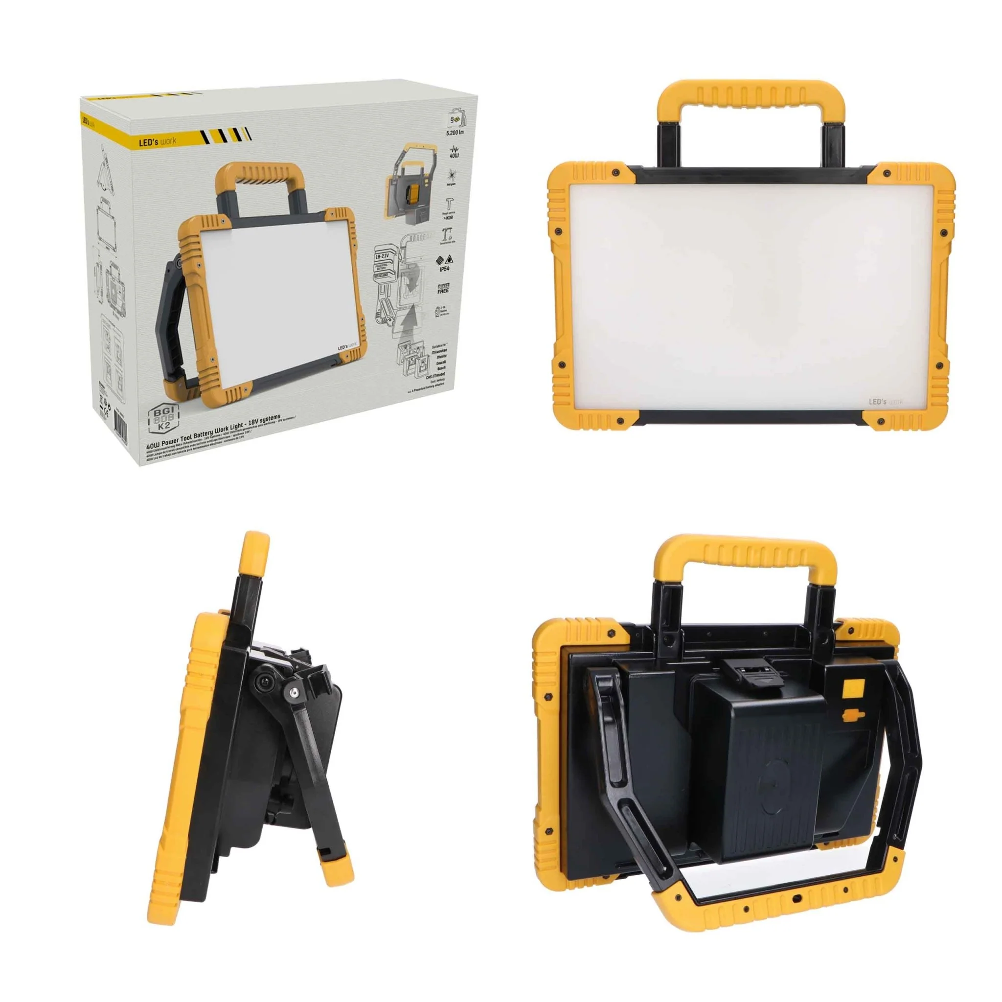LED's Work Draadloze LED Bouwlamp 5200 - Werkt op accu's van Makita, Bosch, Dewalt, Milwaukee, Metabo – IP54 - Image 12