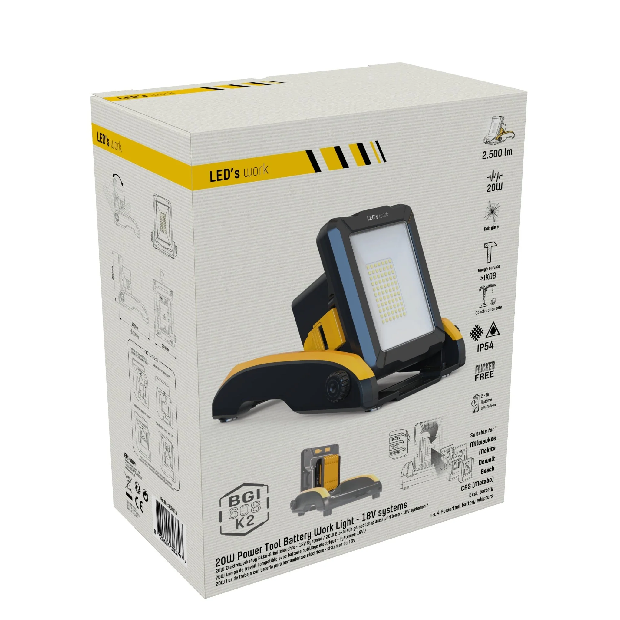 LED's Work 18V Draadloze LED Werklamp 2900 - Werkt op accu van Makita, Bosch, Dewalt, Milwaukee, Metabo – IP54 - Image 10