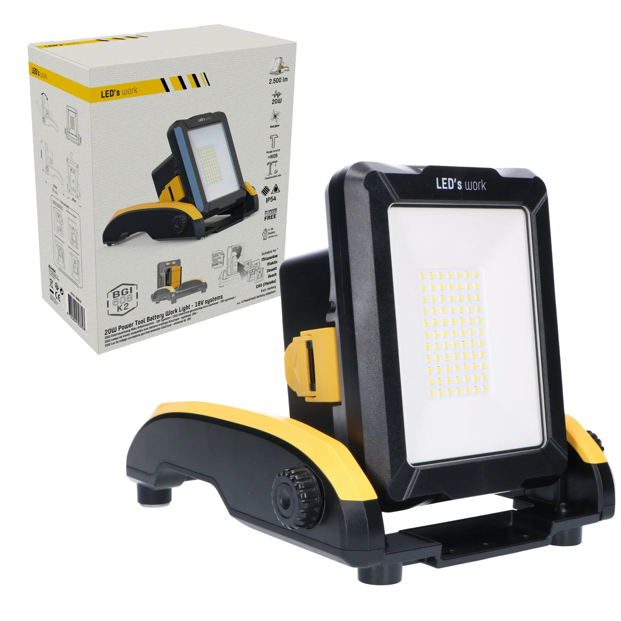 LED's Work 18V Draadloze LED Werklamp 2900 - Werkt op accu van Makita, Bosch, Dewalt, Milwaukee, Metabo – IP54 - Image 3