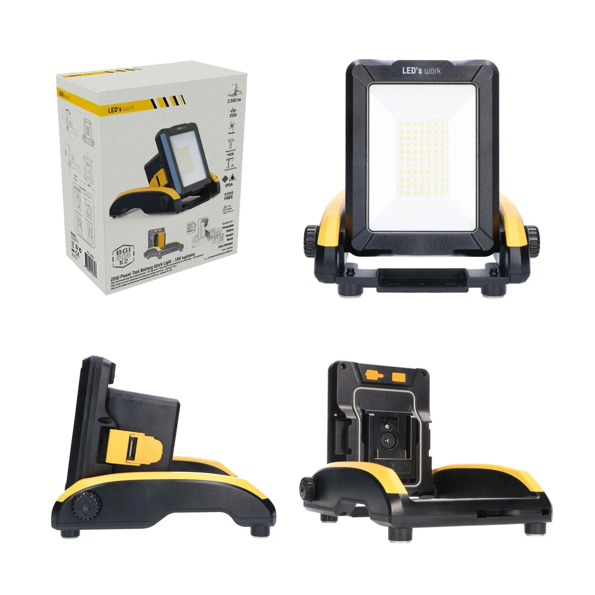 LED's Work 18V Draadloze LED Werklamp 2900 - Werkt op accu van Makita, Bosch, Dewalt, Milwaukee, Metabo – IP54 - Image 8