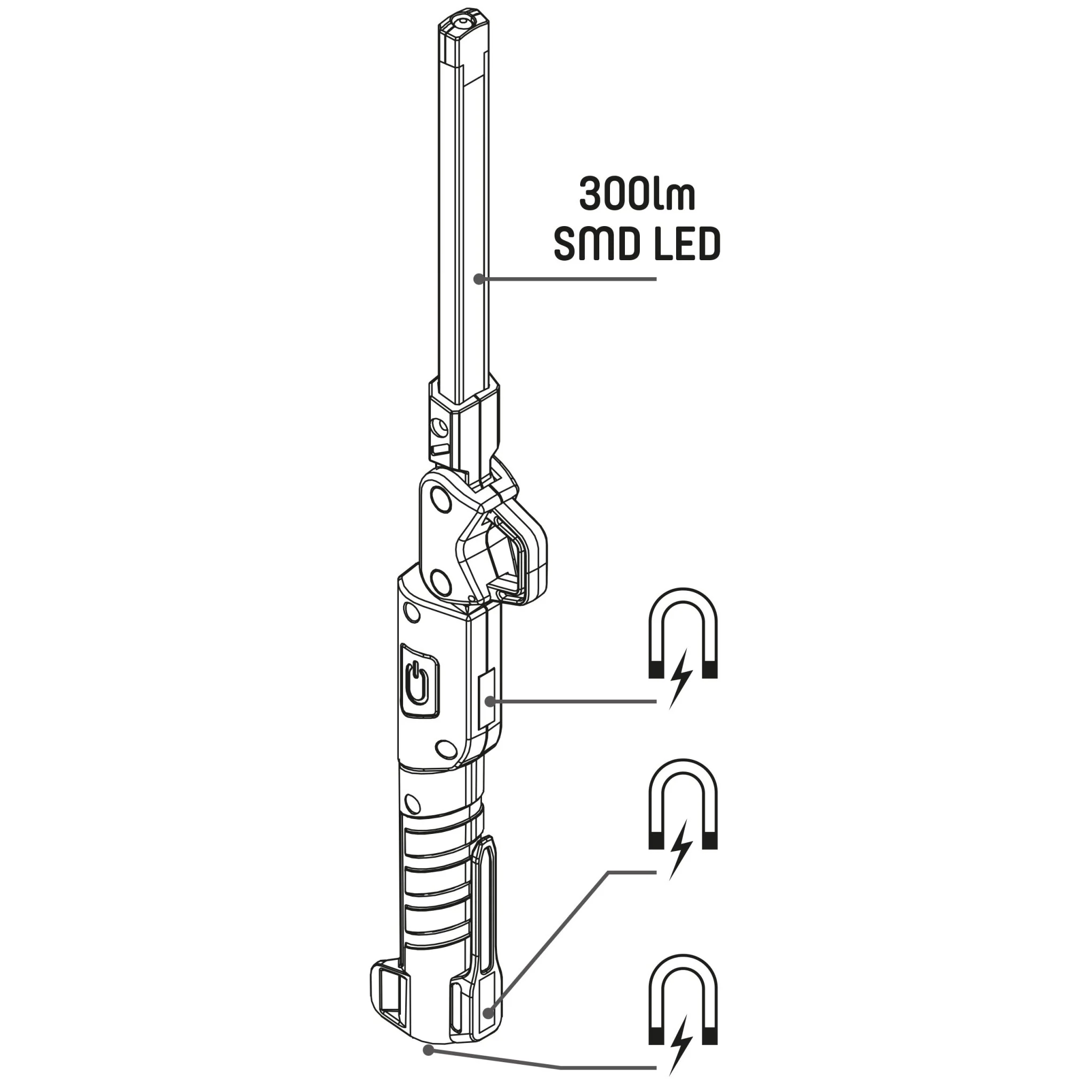 LED's Work Oplaadbare Looplamp 300 - Inspectielamp - Inklapbaar & Draadloos - Met magneet en haak - Image 10