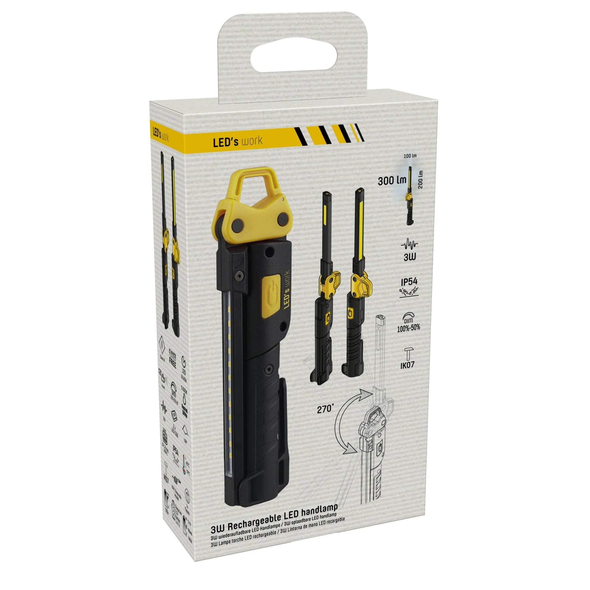 LED's Work Oplaadbare Looplamp 300 - Inspectielamp - Inklapbaar & Draadloos - Met magneet en haak - Image 4