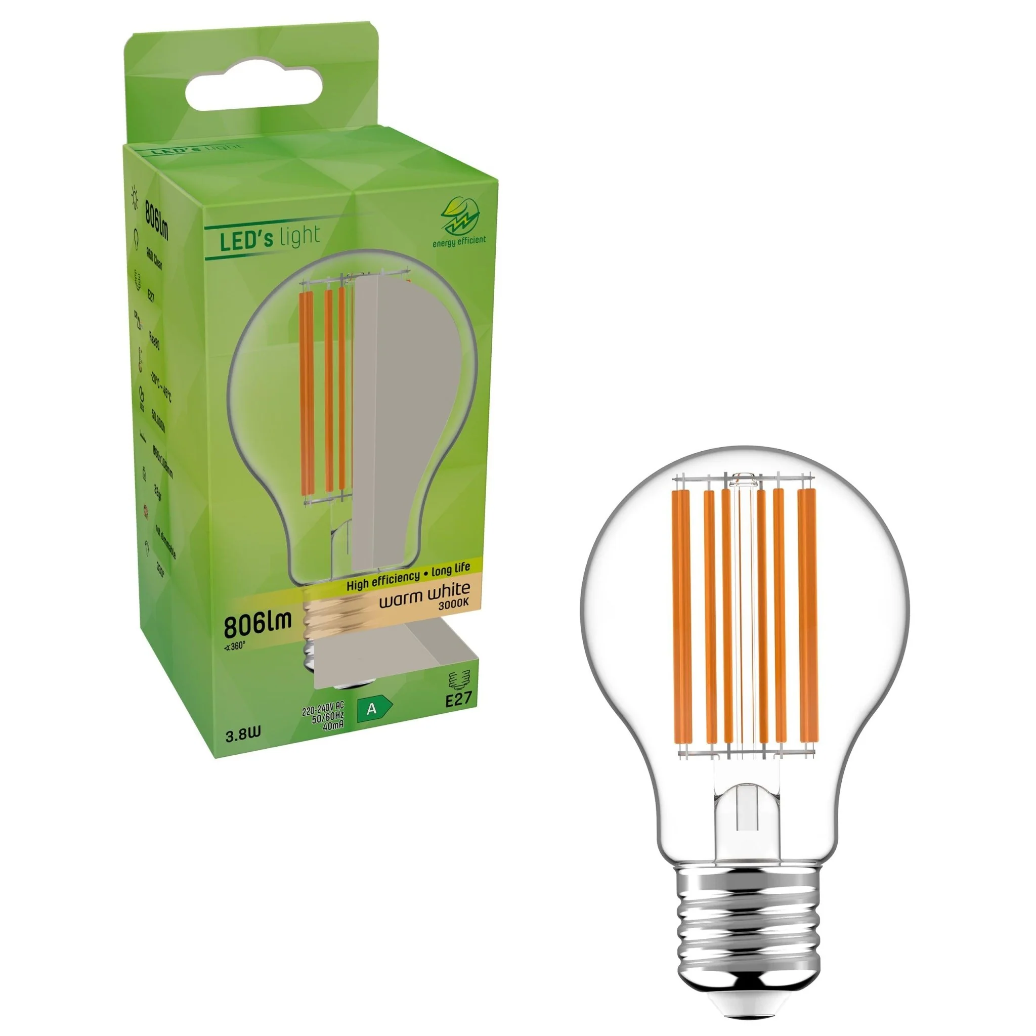 Ultra LED Filament lamp E27 - Energielabel A - Transparant - 3.8W = 60W - Image 3