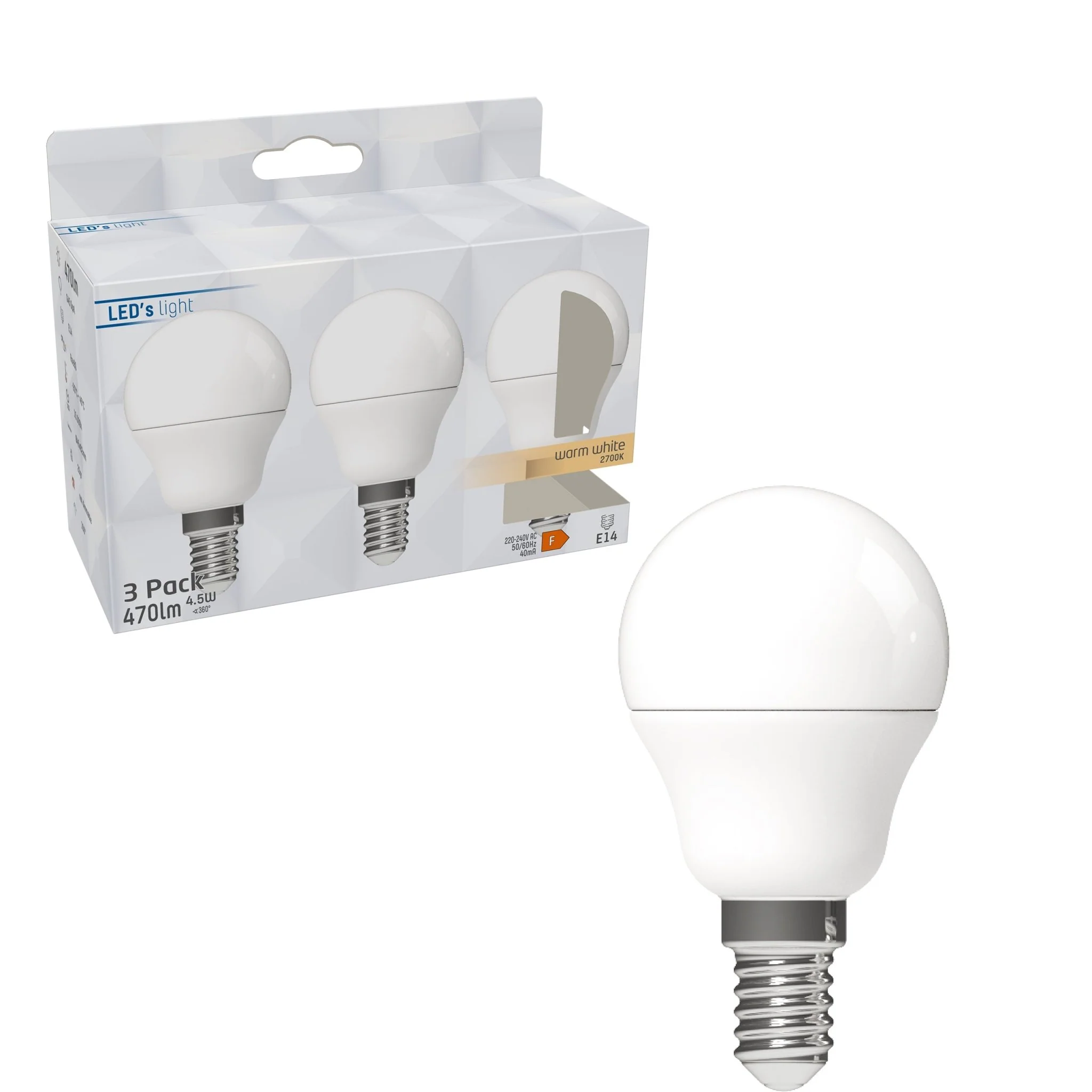 LED E14 Lamp rond - 470 lm - Warm wit licht - 3 lampen - Image 4