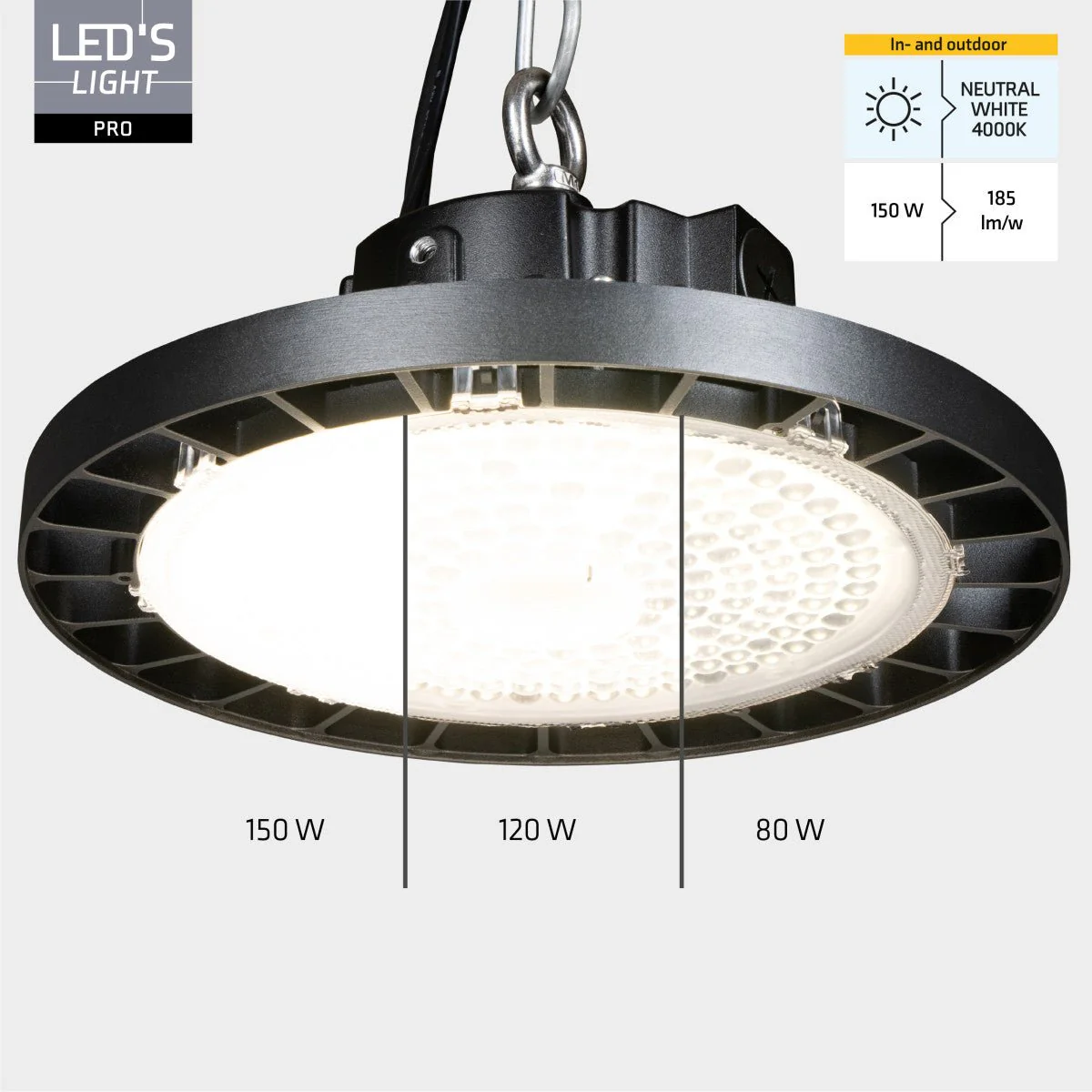 LED's Light pro High Bay - 150W - 1-10V Dimbaar - Power select - Energieklasse A -  27750lm 4000K - Sosen Driver - IP65 - IK10 - Klasse 1 - Image 5