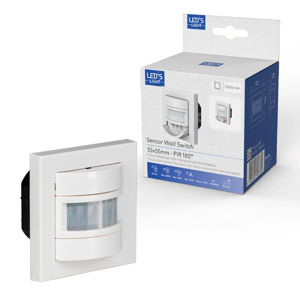 Wandschakelaar met Bewegingssensor - 55 x 55 mm inbouw - Compatibel met LED - Wit - Image 7