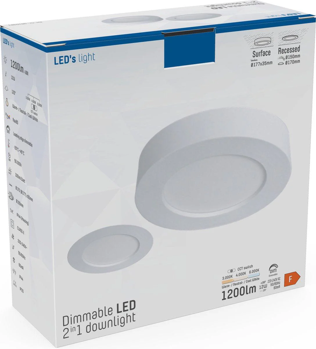 LED's Light Inbouw/Opbouw LED Plafondspot CCT Ø 15 cm - Dimbaar - warm en koud wit - Zaagmaat Ø 150mm – Wit - Image 4