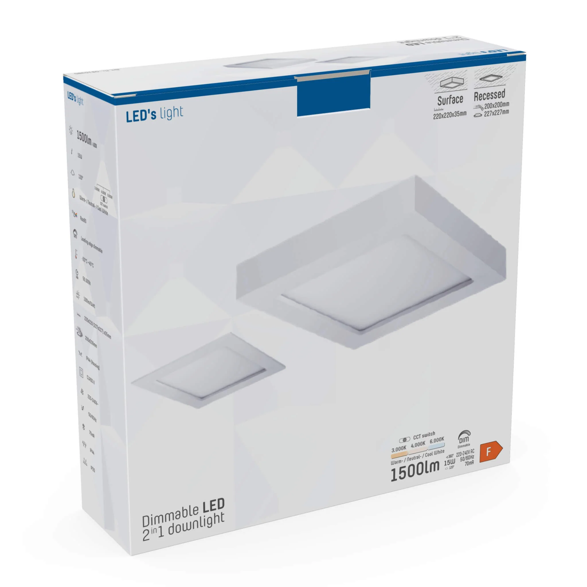 LED's Light LED Inbouwspot opbouwspot vierkant 15 cm - CCT - Dimbaar - Inbouw en opbouw - 1200 lm - Zaagmaat 147×147mm – Wit - Image 8