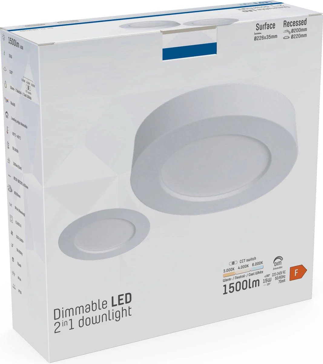 LED's Light Inbouw/Opbouw LED Plafondlamp 15W 1500lm CCT 3000K/4000K/6000K – Zaagmaat Ø 200mm – Wit – Dimbaar - Image 6