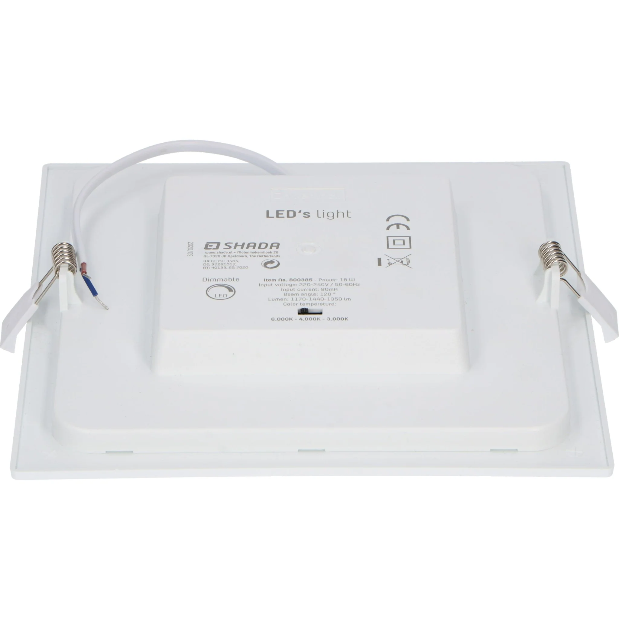 LED's Light Inbouw/Opbouw LED Plafondlamp CCT Ø 20 cm vierkant - Dimbaar - warm en koud wit - Zaagmaat 200×200mm – Wit - Image 6