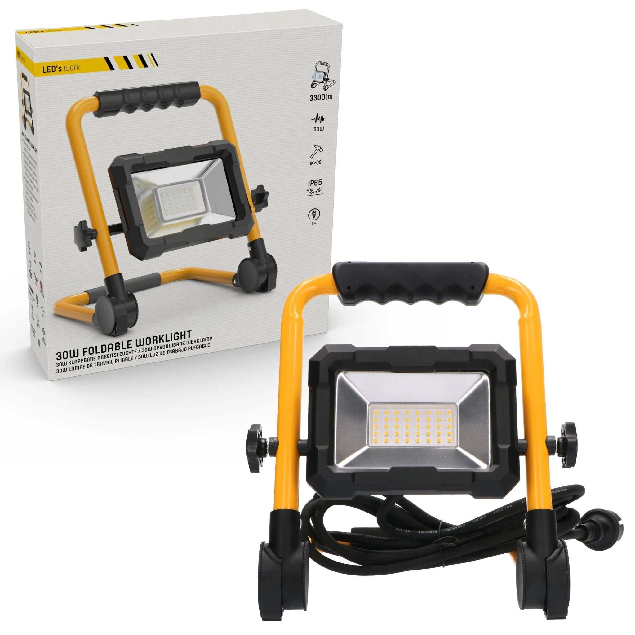 LED's Work Bouwlamp 3300 - Inklapbaar & Kantelbaar - 3 meter snoer - IP65 - 30W - Image 4