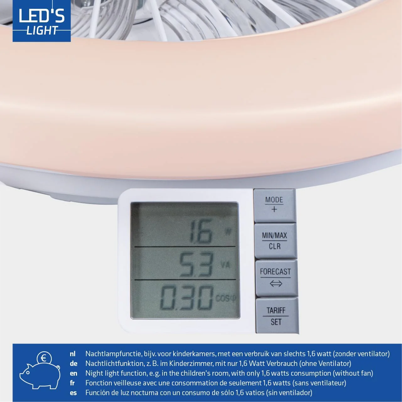 LED’s Light plafondventilator met verlichting 48 cm – Ventilatiesnelheid en bediening met afstandsbediening - Wit - Image 12