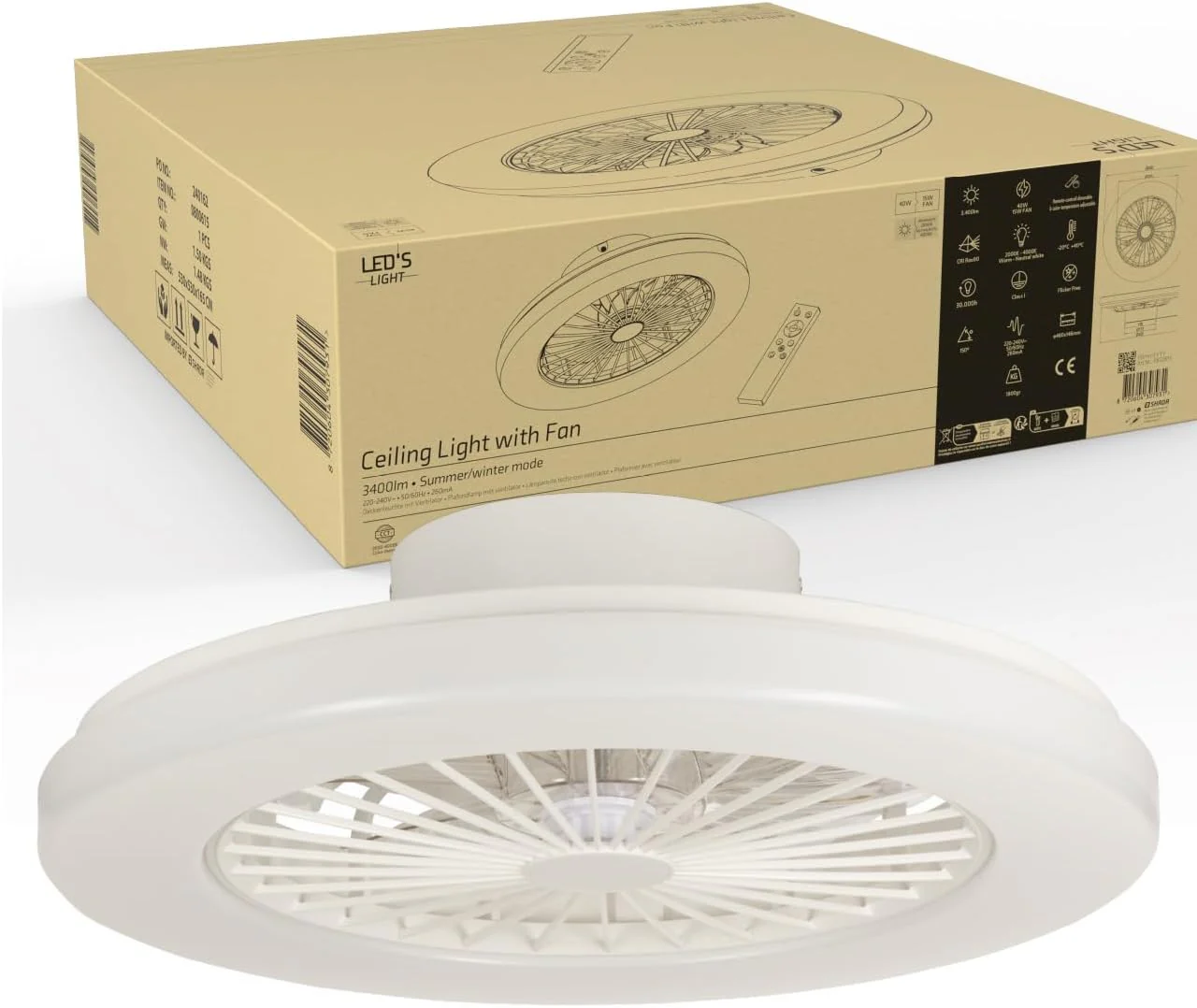 LED’s Light plafondventilator met verlichting 48 cm – Ventilatiesnelheid en bediening met afstandsbediening - Wit - Image 9