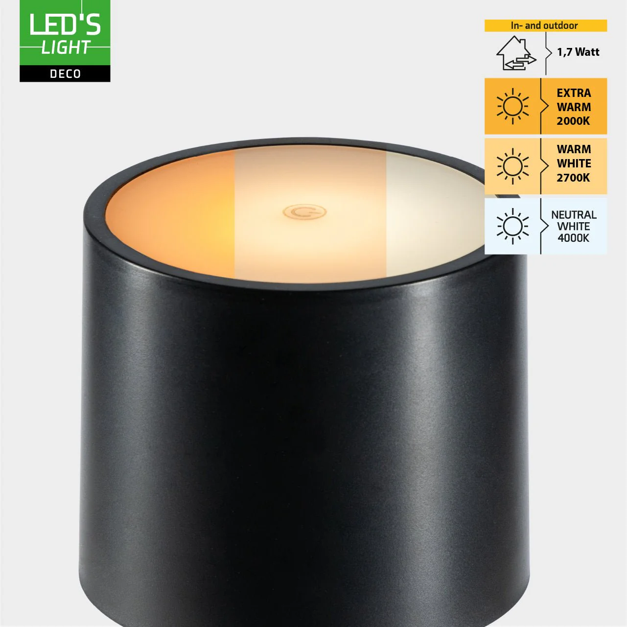 LED's Light Tafellamp op accu - oplaadbaar en draadloos - voor binnen en buiten - 3 kleuren - Zwart - Image 4